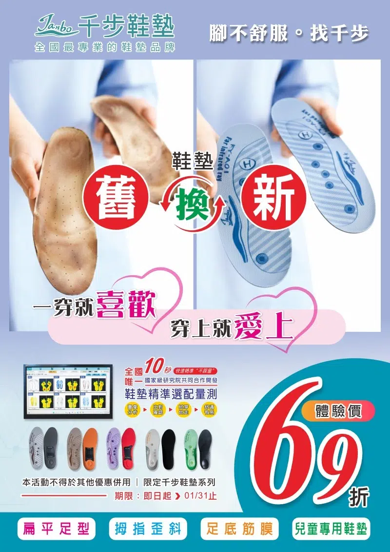 舊鞋墊別丟掉!鞋墊舊換新【體驗價69折。回饋現省31%】