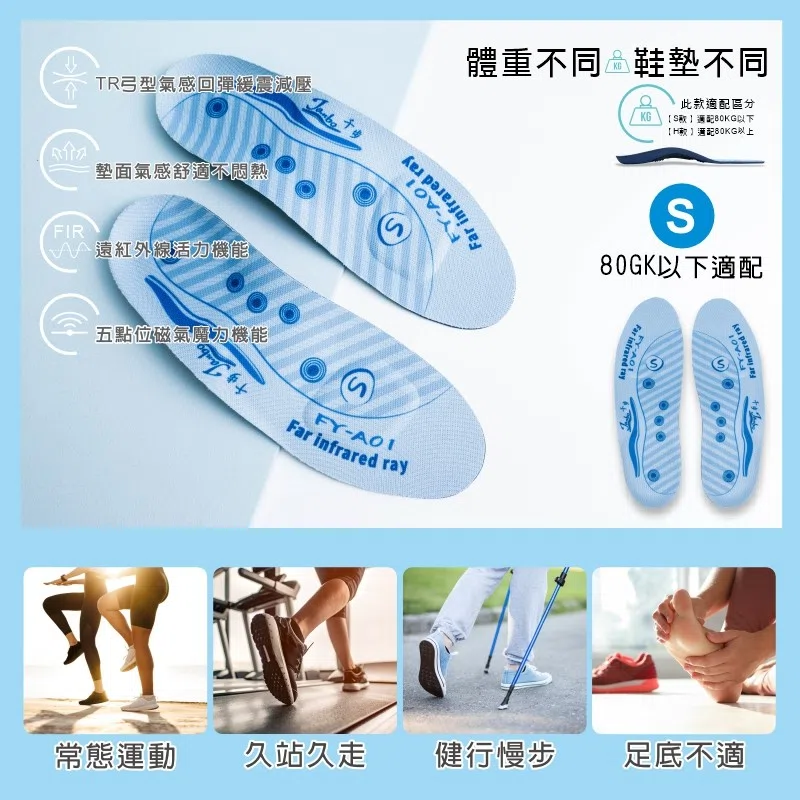 千步TR弓型氣感機能鞋墊FY-A01(S)適配80KG以下
