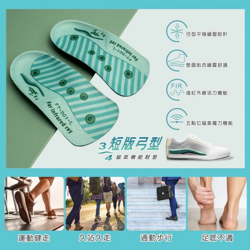 短版弓型磁氣機能鞋墊 FT-D01 足弓鞋墊推薦